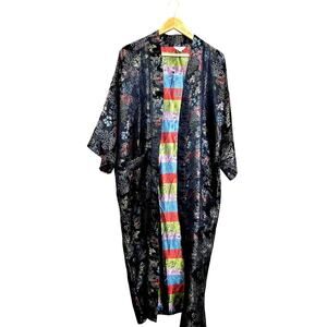 Vintage Whitby Asian-Style Colorful, Floral Garden Kimono Robe Jacket Unisex